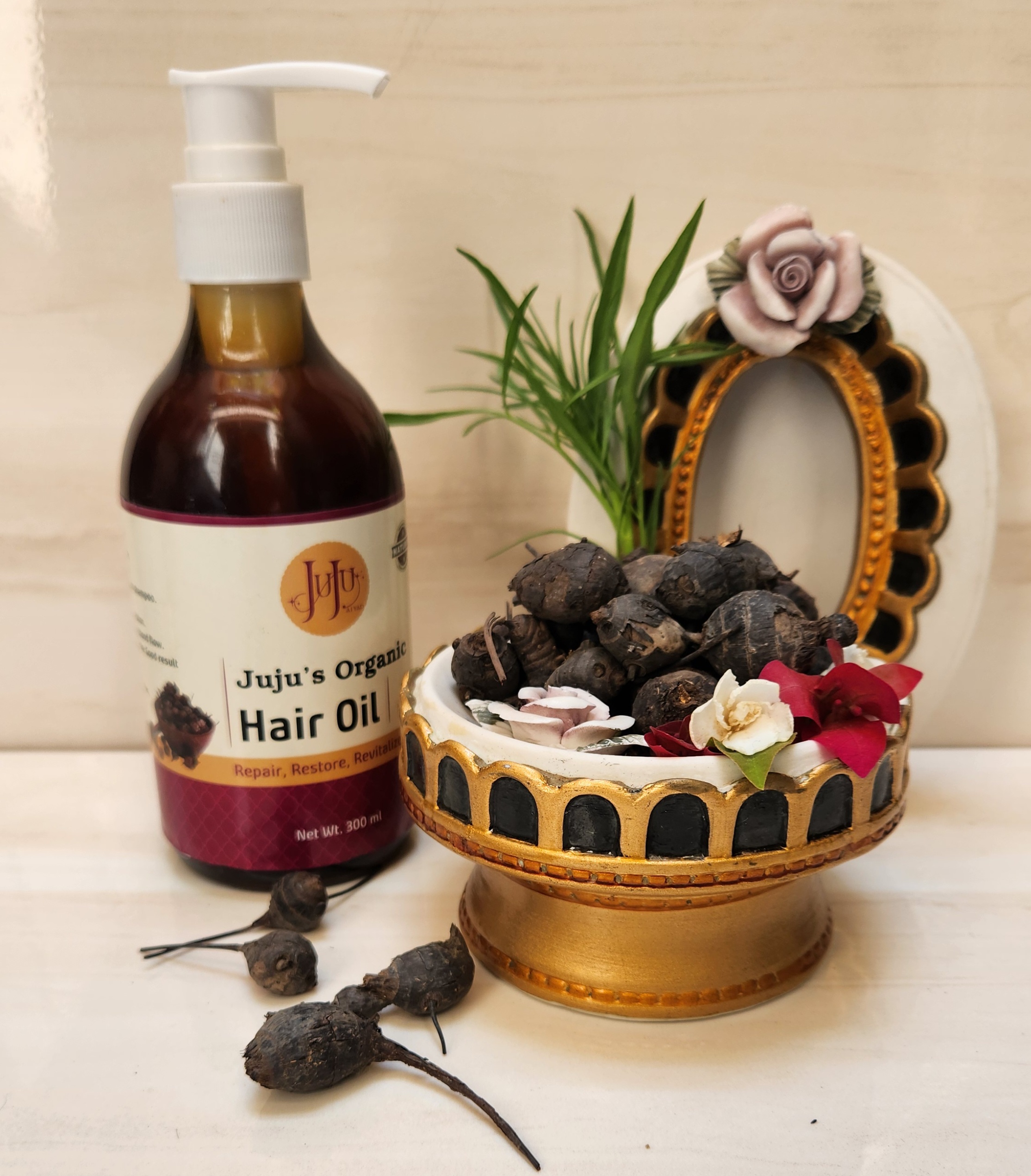 Combo of Neem Wood Comb (Wide & Dual Tooth) + Juju's Nourishing Aritha Shampoo & Organic Hair Oil 600 Ml - Image 4
