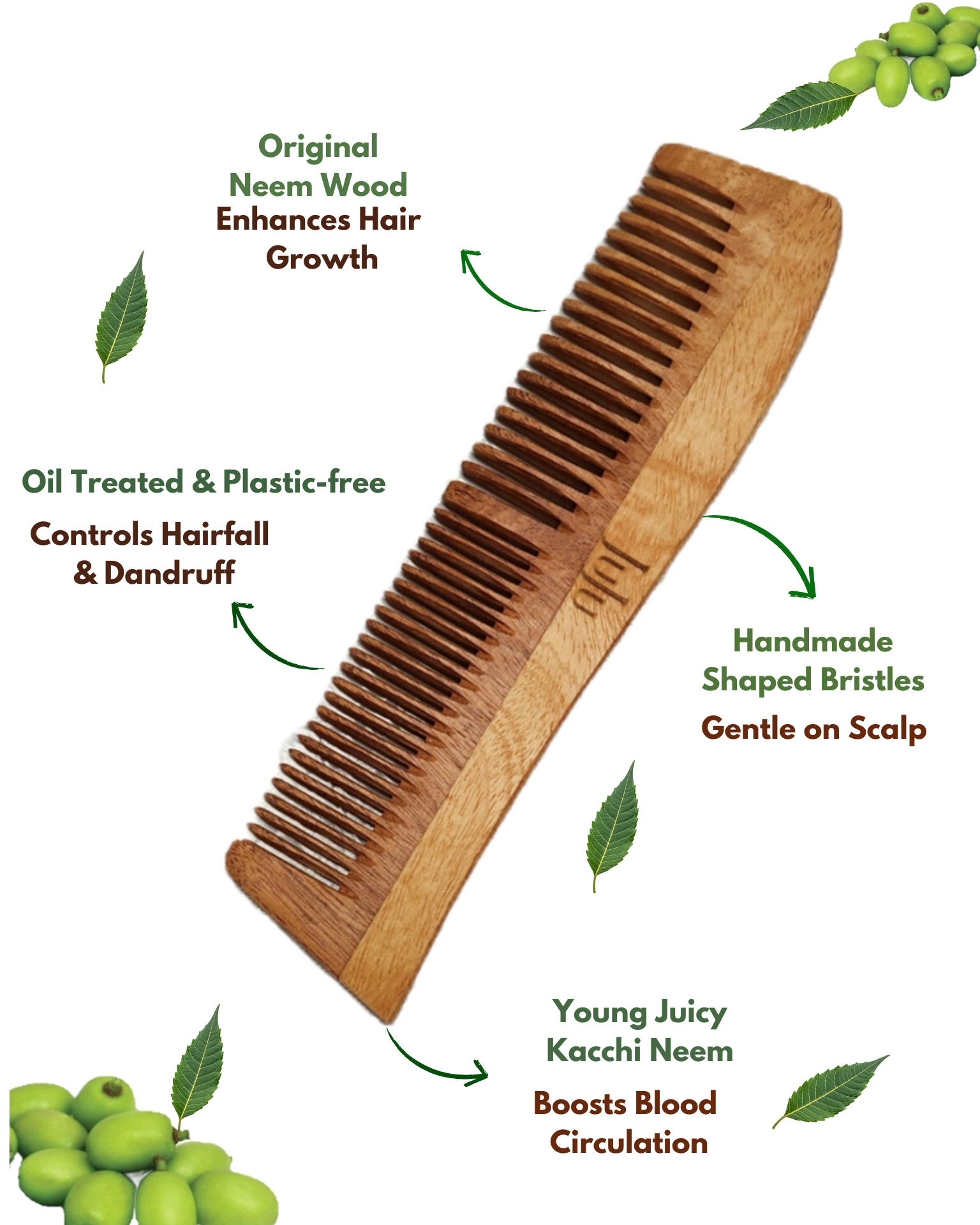 JUJU’s Herbal Neem Wood Comb Combo (Dual Tooth + Wide Tooth | Oil-Infused) - Image 2