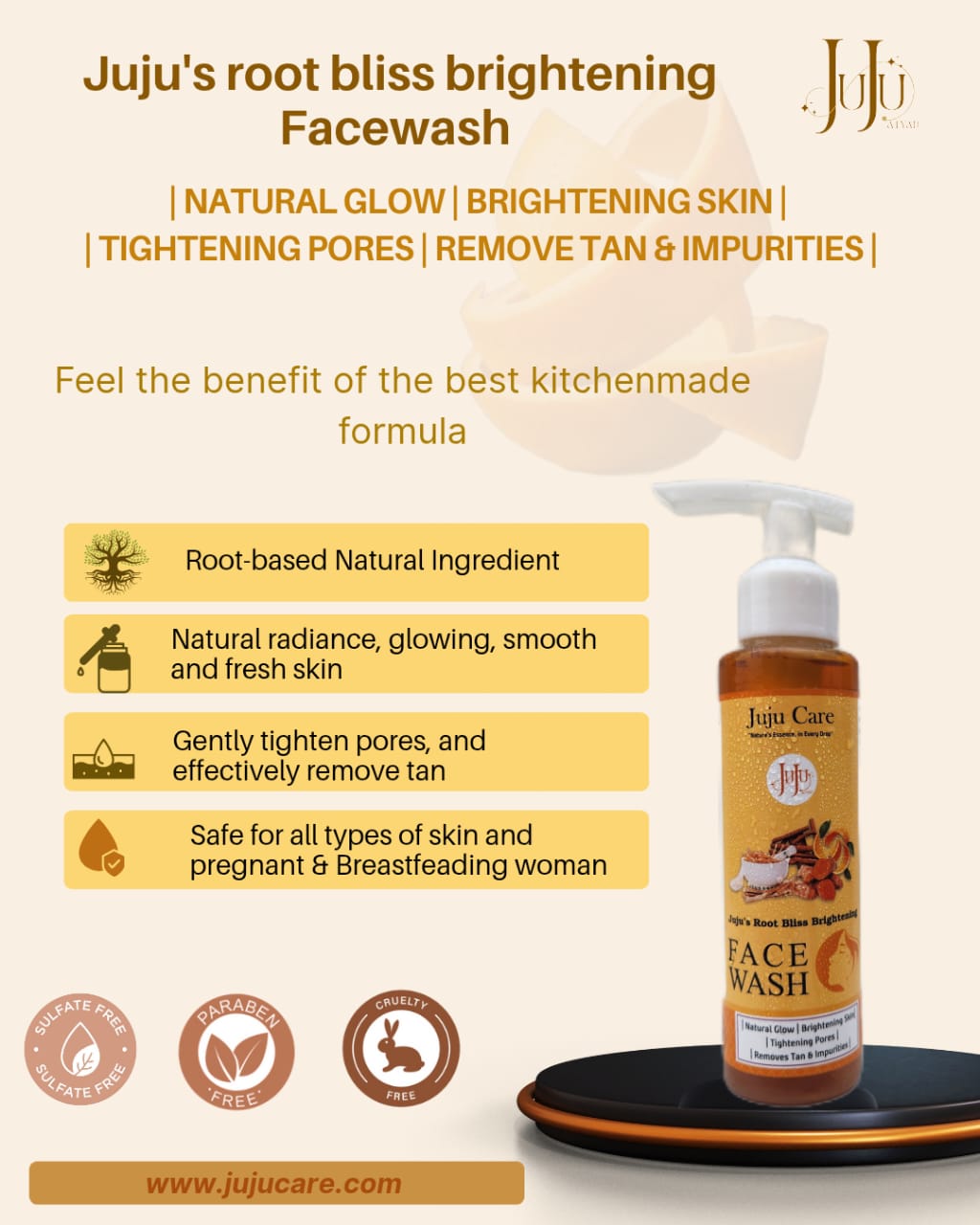 JUJU's Root Bliss brightening facewash 100 ml - Image 2