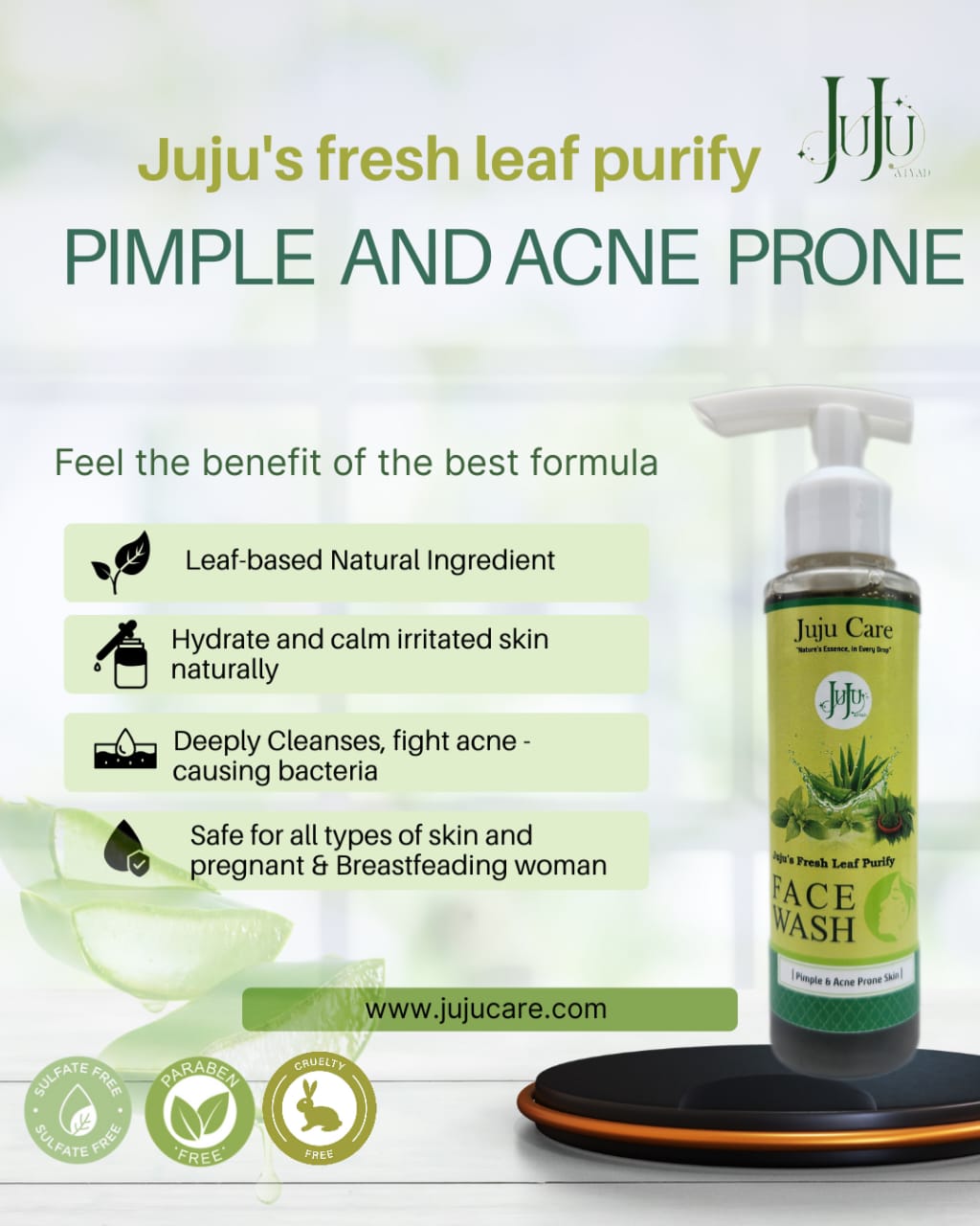 JUJU's Fresh Leaf Purify Facewash 100 ml - Image 2