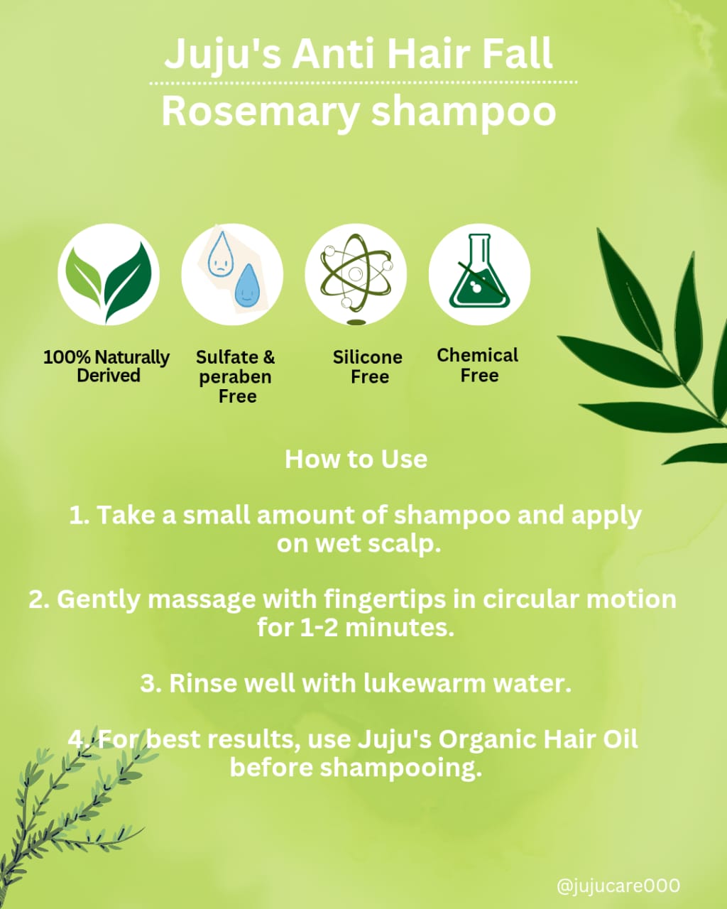 JUJU's Anti Hairfall Rosemary Sulfate Free Shampoo 300ml - Image 4